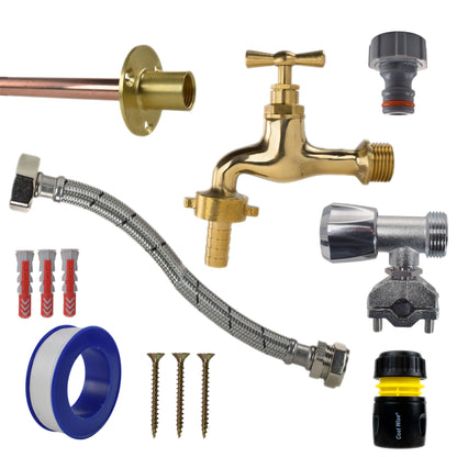 Polished Brass 13mm Barb Tap FULL Connection Kit