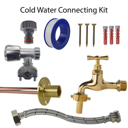 Polished Brass 13mm Barb Tap FULL Connection Kit