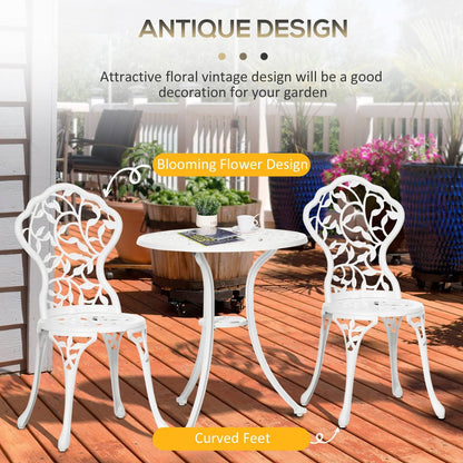 3-Piece Aluminium Bistro Set Garden Furniture Dining Table Chairs Antique Outdoor Seat Patio Seater White