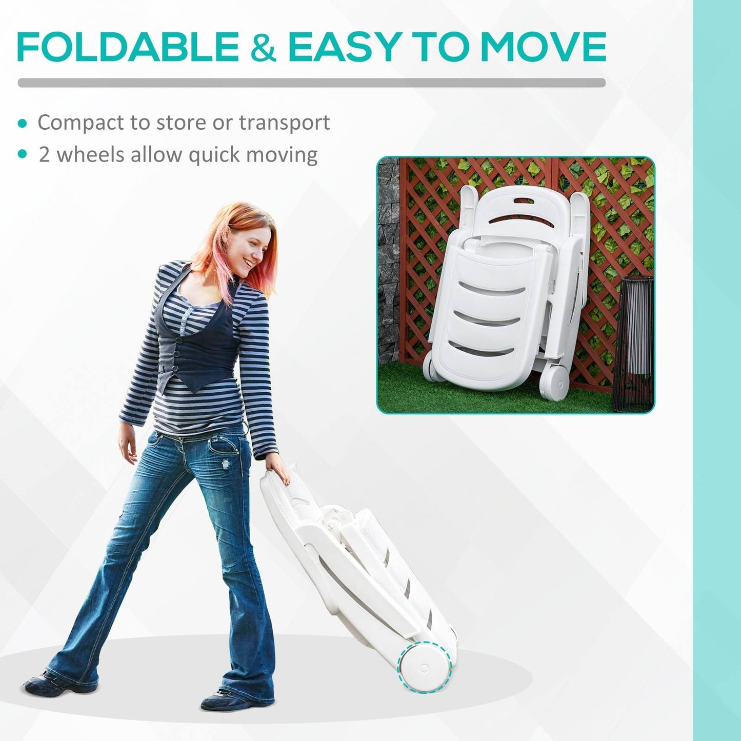 Outdoor Folding Sun Lounger Recliner on Wheels w/ 5-Position Backrest