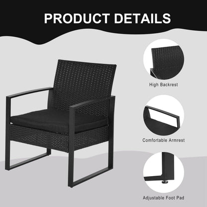 2 Seater Rattan Coffee Set-Black