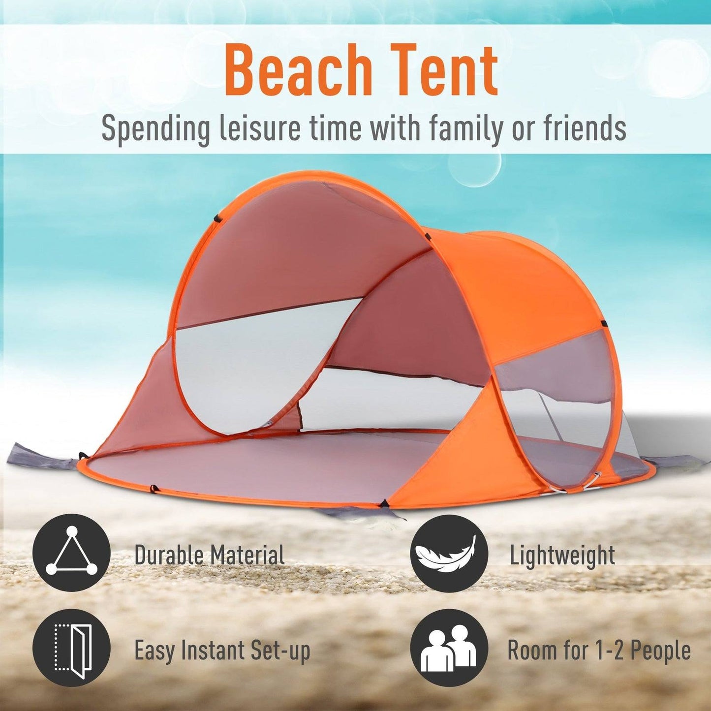 Fibreglass Frame 2 Person Pop-Up Lightweight Camping Tent Orange