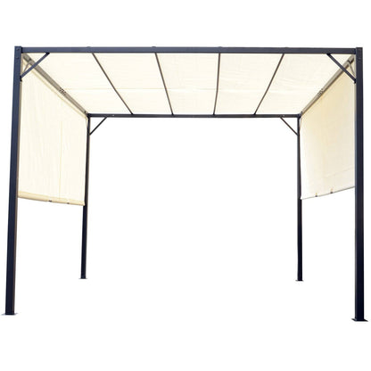 Metal Pergola With Canopy Retractable Pergola Canopy 3Lx3Wx2.3H m Garden Gazebo Party Tent Sun Shelter Cover - Cream White/Black