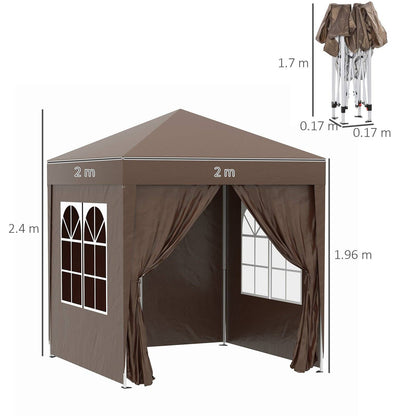 2m x 2m Garden Pop Up Gazebo Marquee Party Tent Wedding Awning Canopy New With free Carrying Case Coffee + Removable 2 Walls 2 Windows