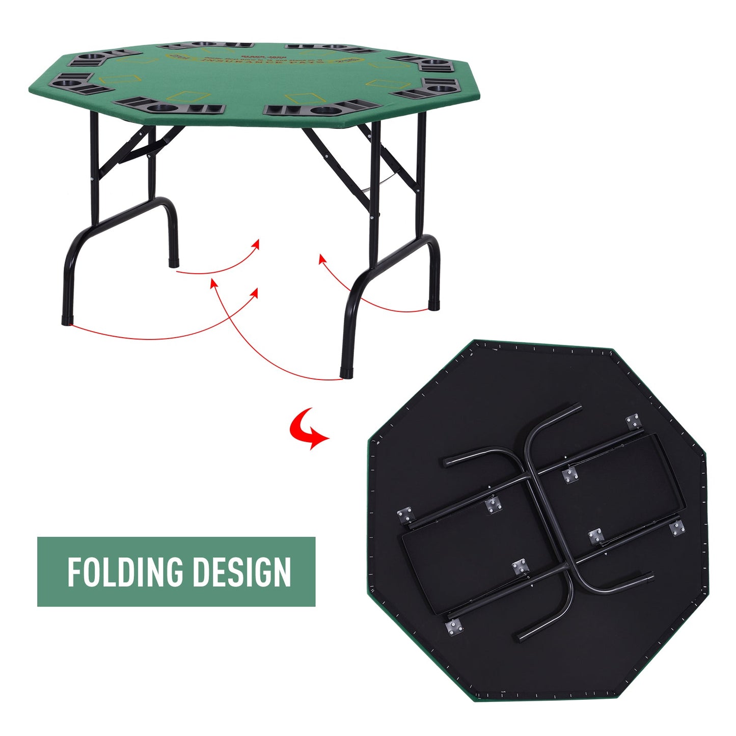Medium-density fibreboard 8 Player Folding Poker Table Green