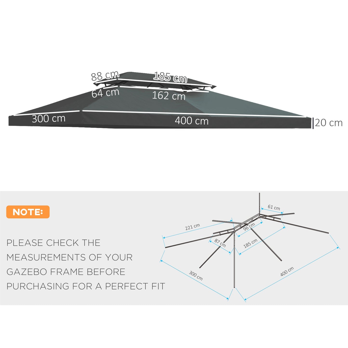 3X4M Gazebo Canopy Replacement Cover