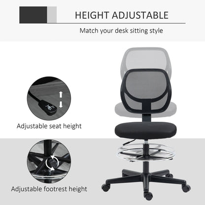 Vinsetto Ergonomic Mesh Standing Desk Chair with Adjustable Footrest Ring and Seat Height Black