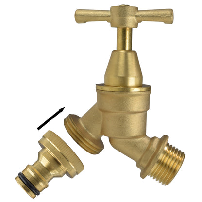 Brass Bib Tap Kit with Barb/Quick Connect Outlet, 1/2" and 3/4" BSP Thread Inlet