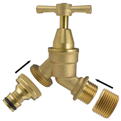 Brass Bib Tap Kit with Barb/Quick Connect Outlet, 1/2" and 3/4" BSP Thread Inlet
