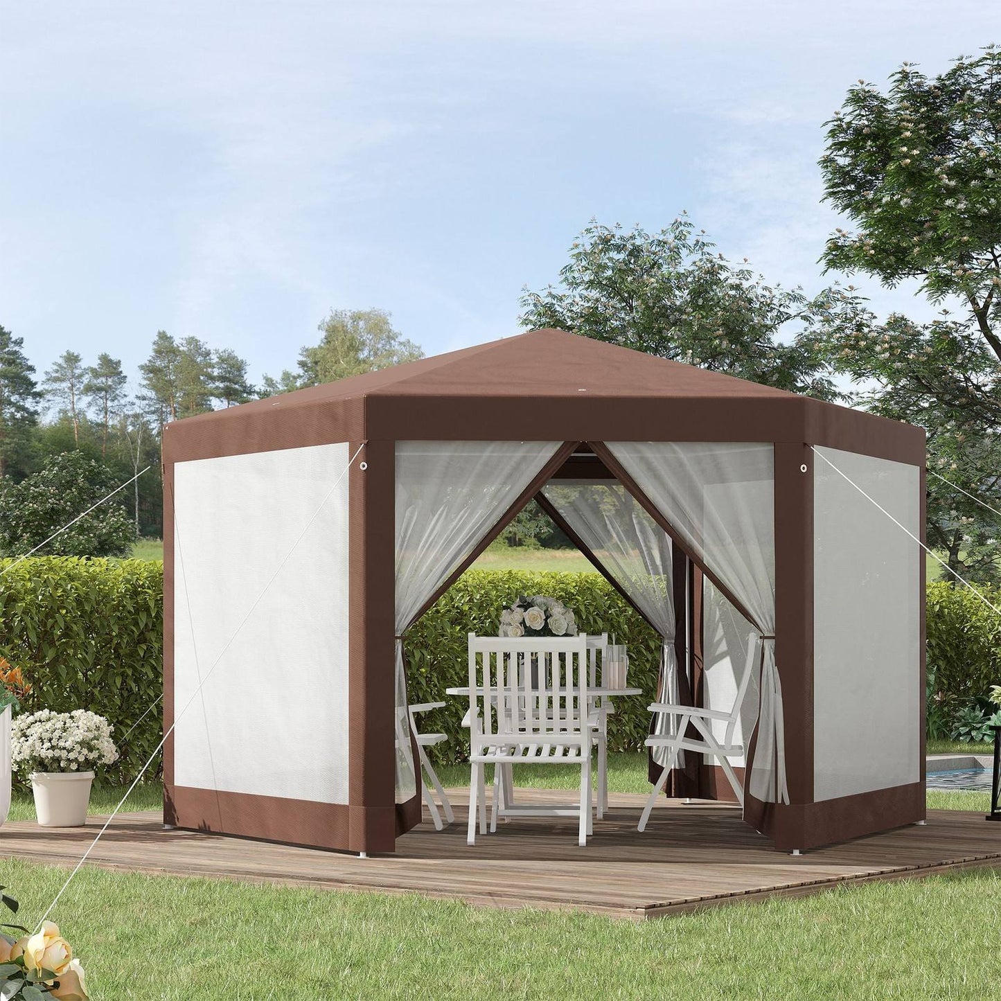 Hexagonal Garden Gazebo 3.4M Patio Party Outdoor Canopy Tent Sun Shelter with Mosquito Netting and Zipped Door