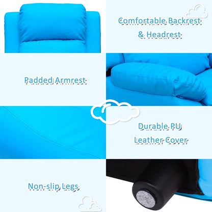 Kids Children Recliner Lounger Armchair Games Chair Sofa Seat PU Leather Look w/ Storage Space on Arms Blue