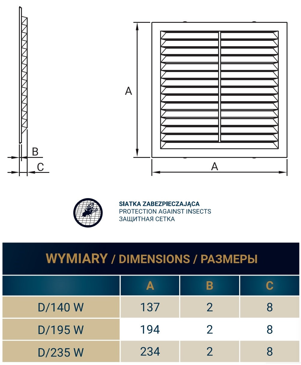 Louvre Vent  D/140W 140mm X 140mm with Fly Screen