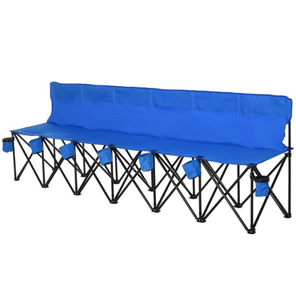 Football 6 Seater Folding Sports Bench Outdoor Picnic Camping Portable Spectator Chair Steel Frame w/ Cup Holder & Carry Bag - Blue