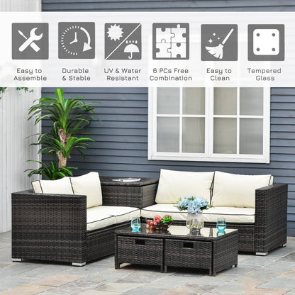 4-Piece Rattan Wicker Garden Furniture Patio Sofa Storage & Table Set w/ 2 Drawers Coffee Table