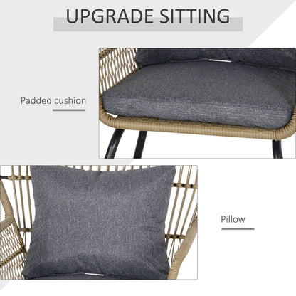 3-Piece PE Rattan Outdoor Conservatory Dining Set 2 Chairs Coffee Table Bistro Garden w/ Cushions Brown