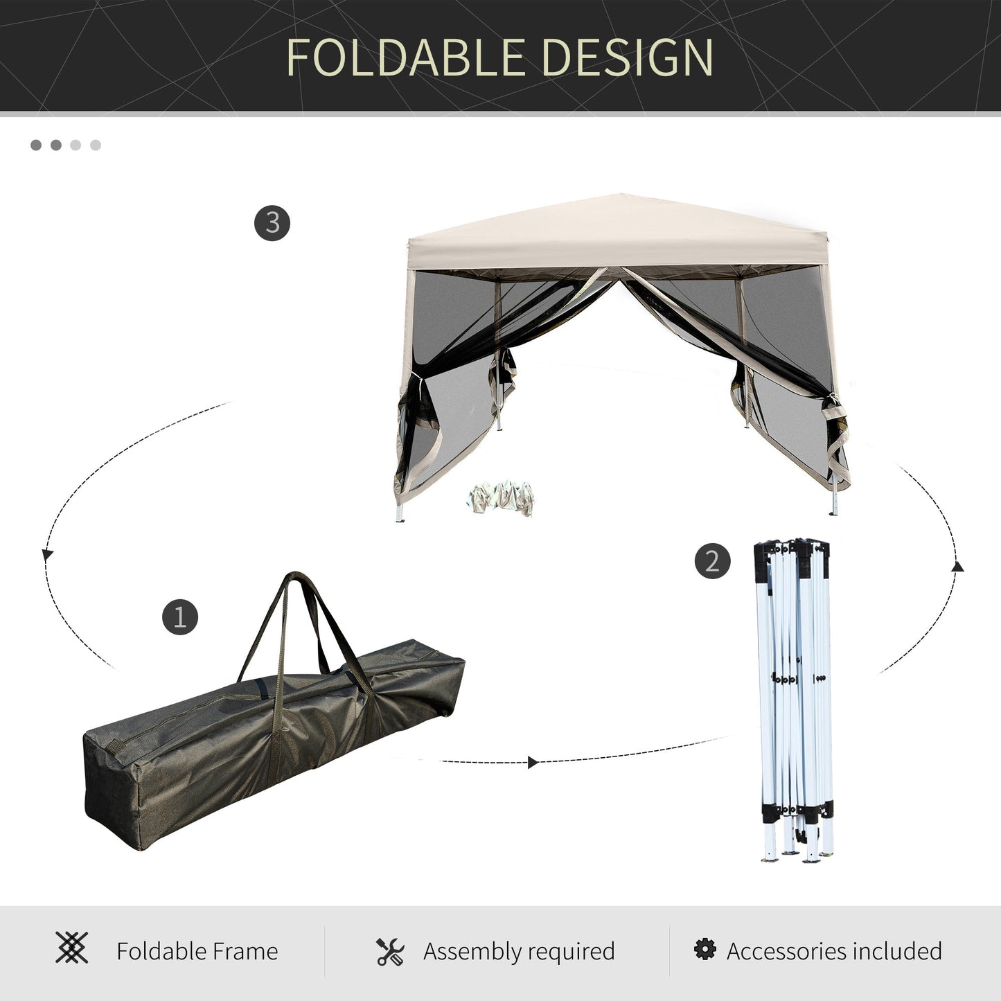 Outsunny 3 X 3(M) Pop Up Gazebo Canopy Tent With Carry Bag
