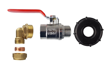 IBC 2” S60X6 Cap with BSPM-F Lever Valve and Brass Compression Straight 1” BSP – 28mm