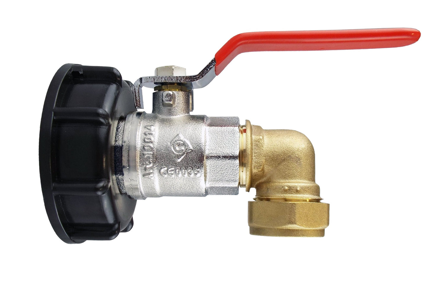IBC 2” S60X6 Cap with Lever Valve and Brass Compression Elbow ¾” BSP – 22mm