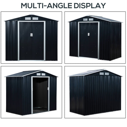 Galvanised 7x 4' Double Door Apex Garden Store Lockable Steel Dark Grey by Steadfast