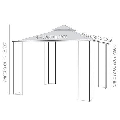 4m x 3M Steel Gazebo Canopy Party Tent Garden Pavillion Patio Shelter Pavilion with Curtains Sidewalls Grey