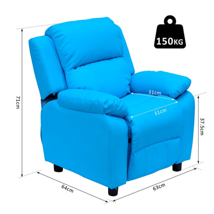 Kids Children Recliner Lounger Armchair Games Chair Sofa Seat PU Leather Look w/ Storage Space on Arms Blue