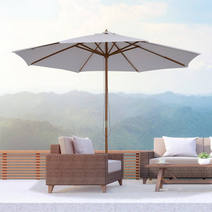 3M Fir Wooden Parasol Garden Umbrellas 8 Ribs Bamboo Sun Shade Patio Outdoor Umbrella Canopy
