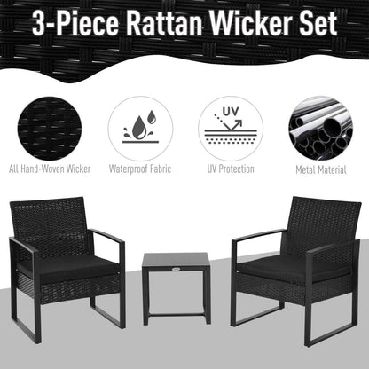 2 Seater Rattan Coffee Set-Black