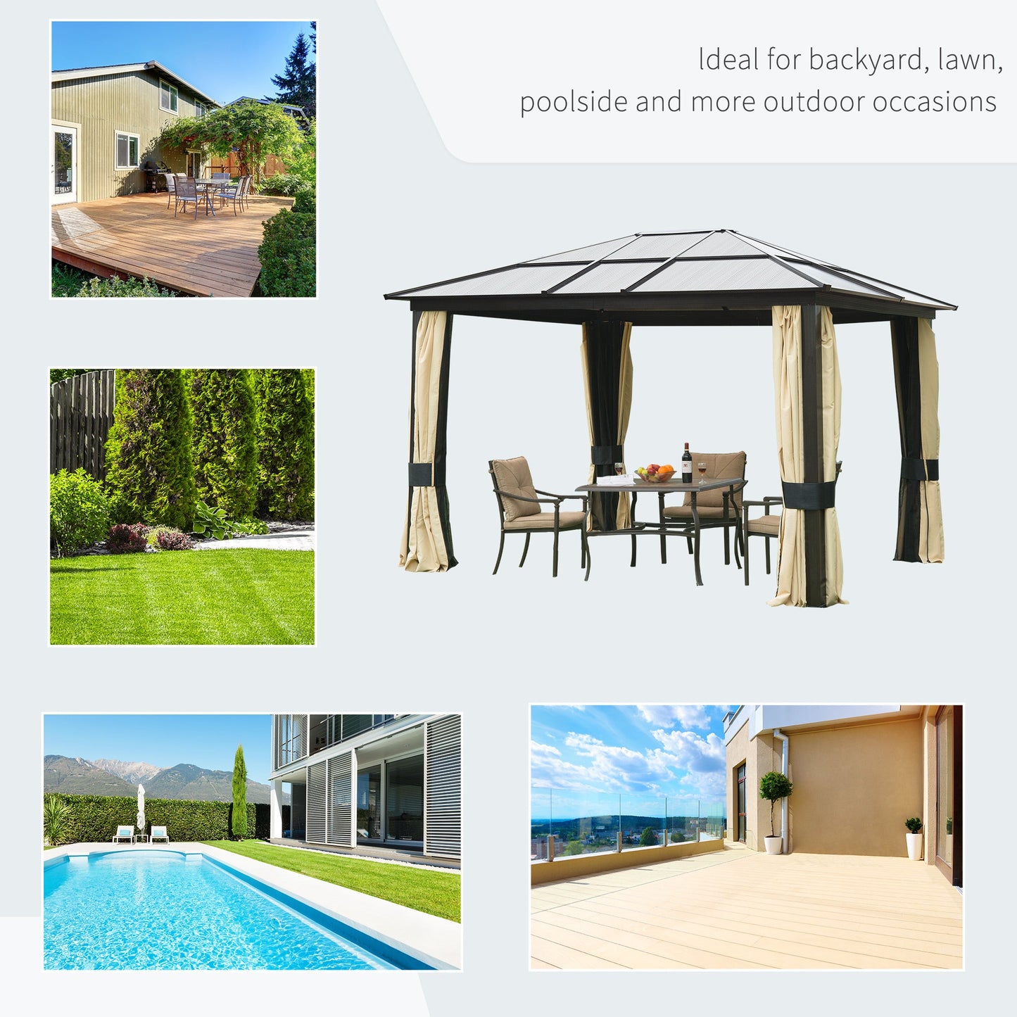 Outsunny 3 X 3.6(M) Hardtop Gazebo Canopy With Polycarbonate Roof And Aluminium Frame