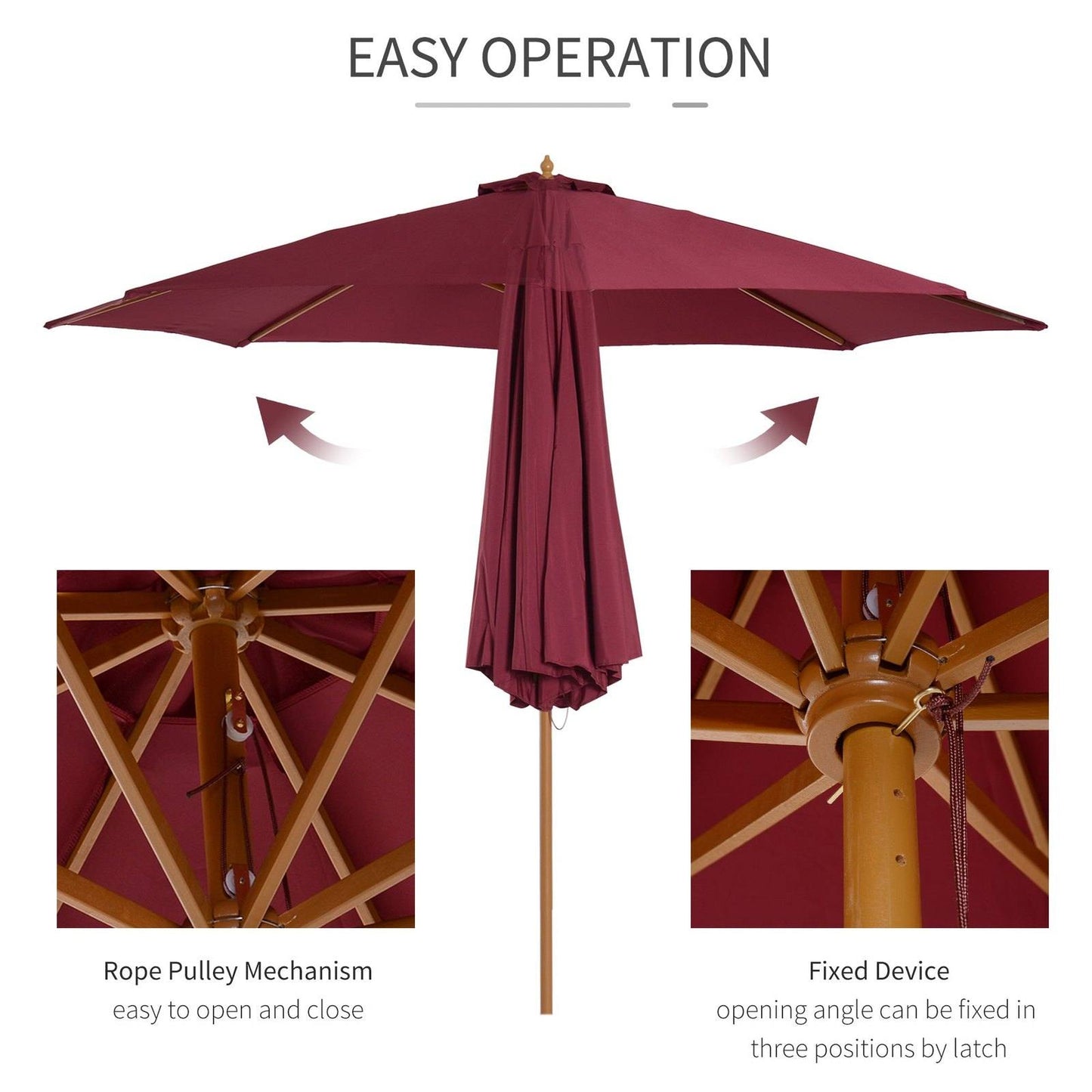 3M Fir Wooden Parasol Garden Umbrellas 8 Ribs Bamboo Sun Shade Patio Outdoor Umbrella Canopy