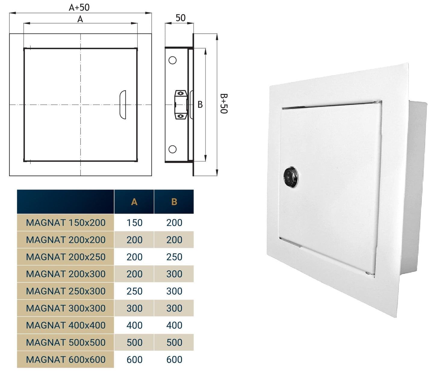 Access Panel Door Metal With Lock, White 250mm x 300mm