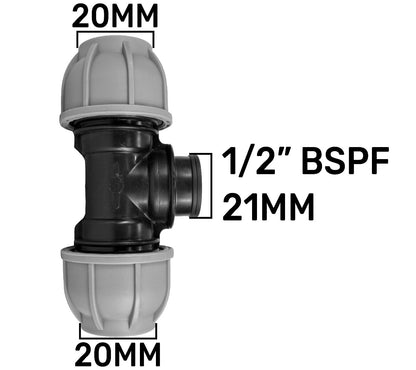 MDPE Tee 20mm and Lever Tap with Barb Outlet