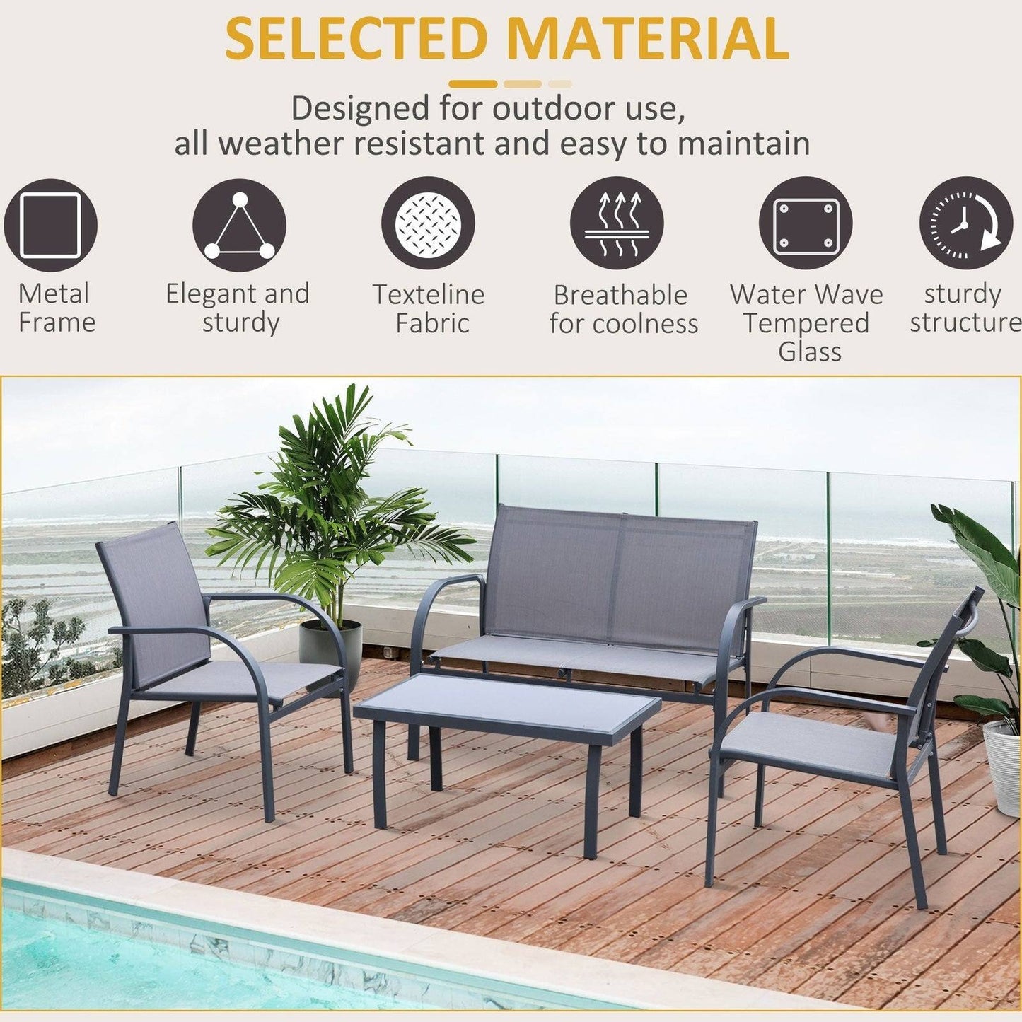 4-Piece Curved Steel Outdoor Furniture Set w/ Loveseat