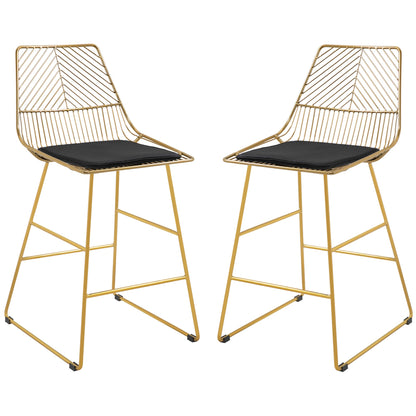 Set of 2 Bar stools Modern Counter Height Wire Metal Bar chairs for Kitchen