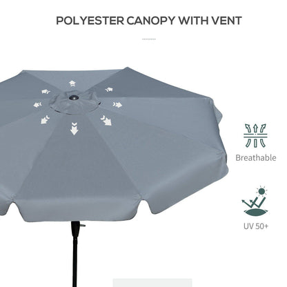Outsunny 2.66M Patio Umbrella Garden Parasol Outdoor Sun Shade Table Umbrella With Ruffles 8 Sturdy Ribs Charcoal Grey