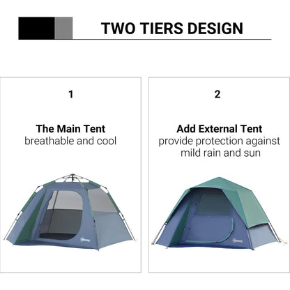 Fibreglass Frame 3/4 Person Lightweight Camping Tent Green