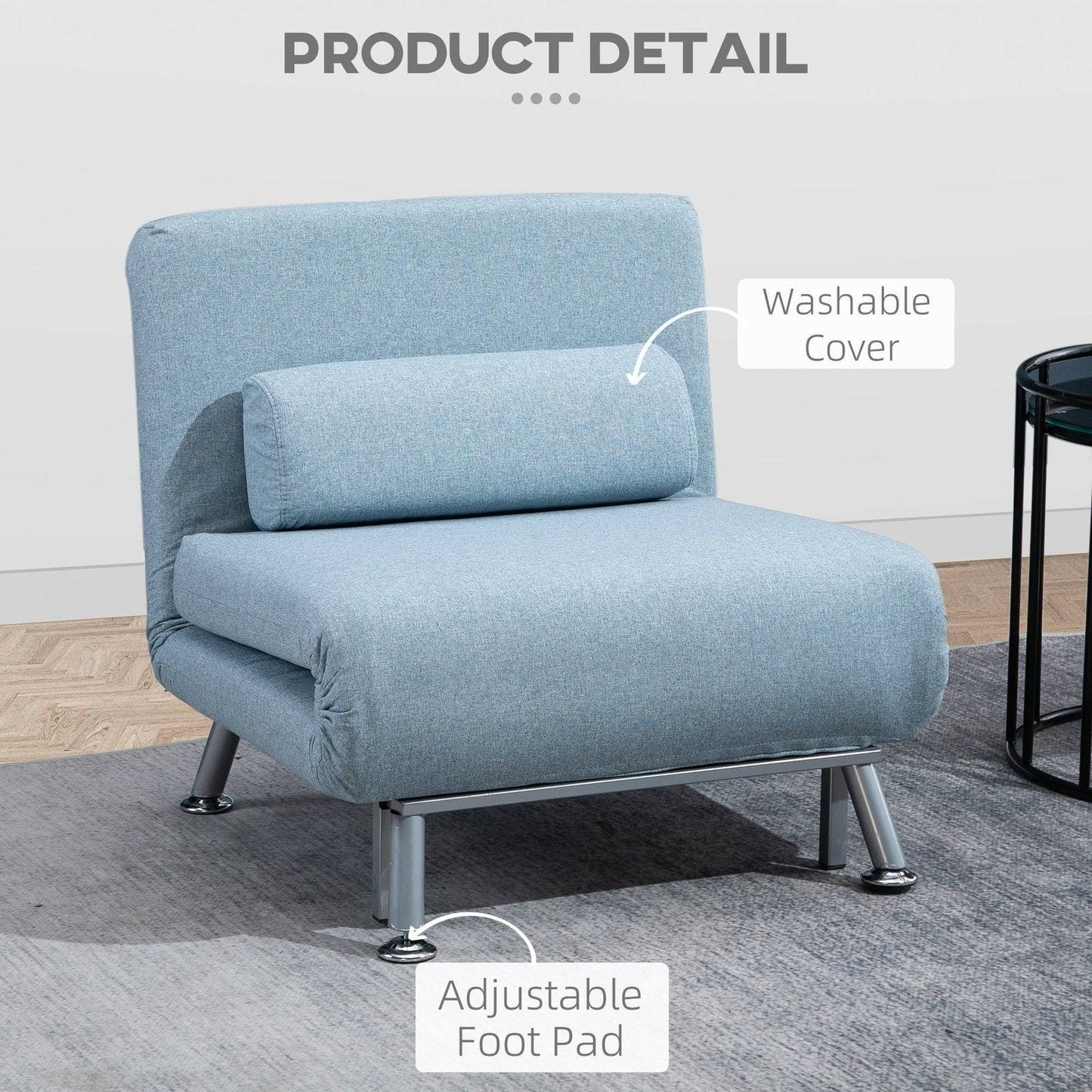 Adjustable Back Futon Sofa Chair - Blue