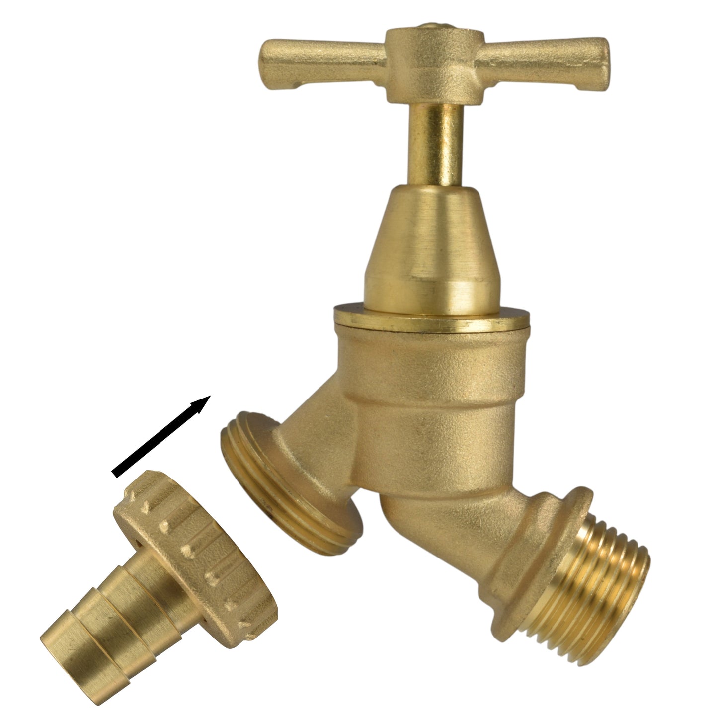 Brass Bib Tap Kit with Barb/Quick Connect Outlet, 1/2" and 3/4" BSP Thread Inlet