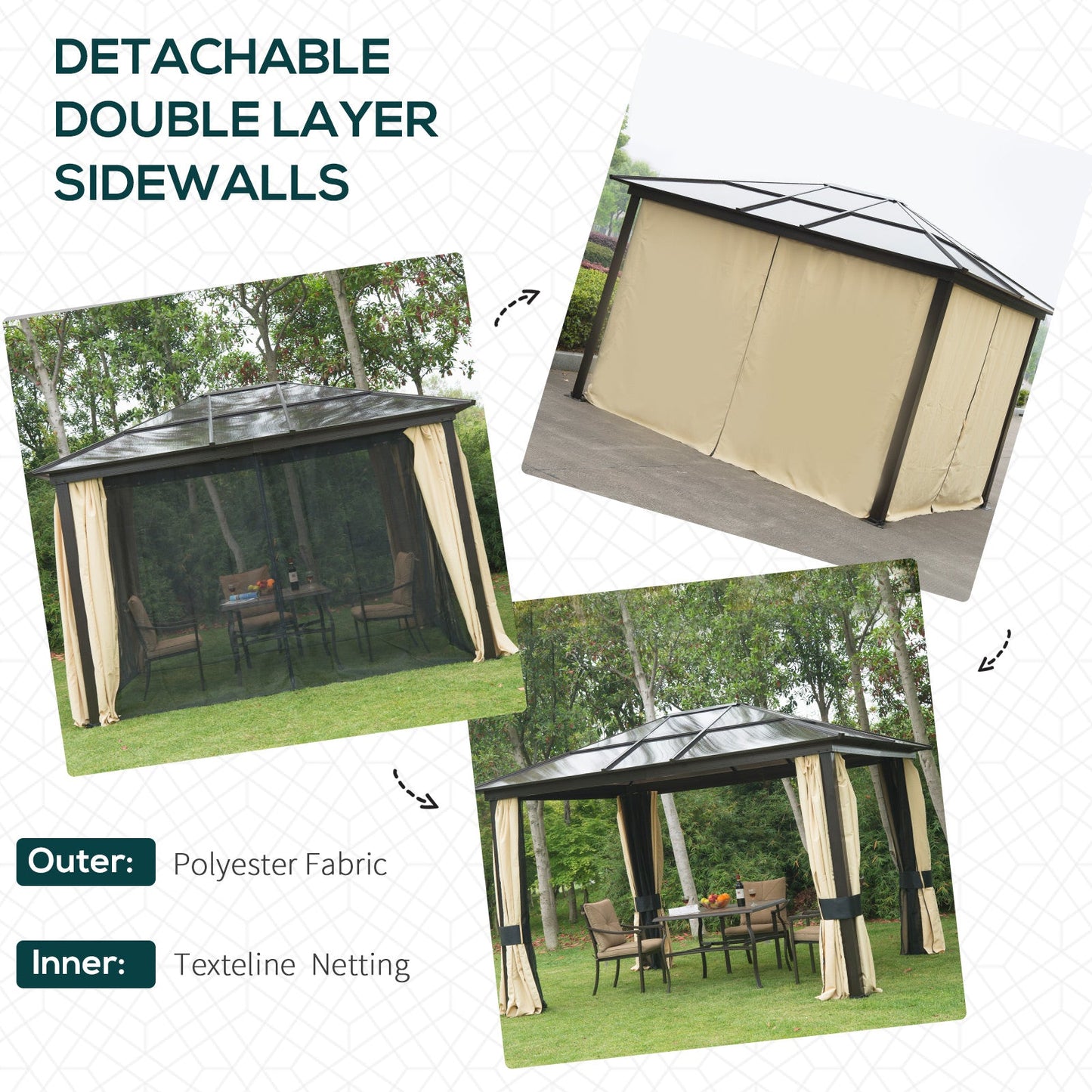Outsunny 3 X 3.6(M) Hardtop Gazebo Canopy With Polycarbonate Roof And Aluminium Frame