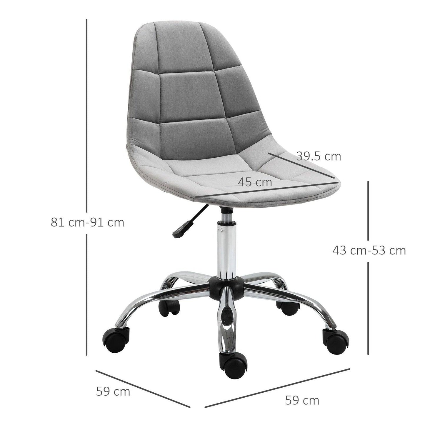 Ergonomic Office Chair Velvet Computer Home Study Chair Armless With Wheels Grey