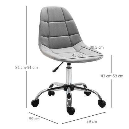 Ergonomic Office Chair Velvet Computer Home Study Chair Armless With Wheels Grey
