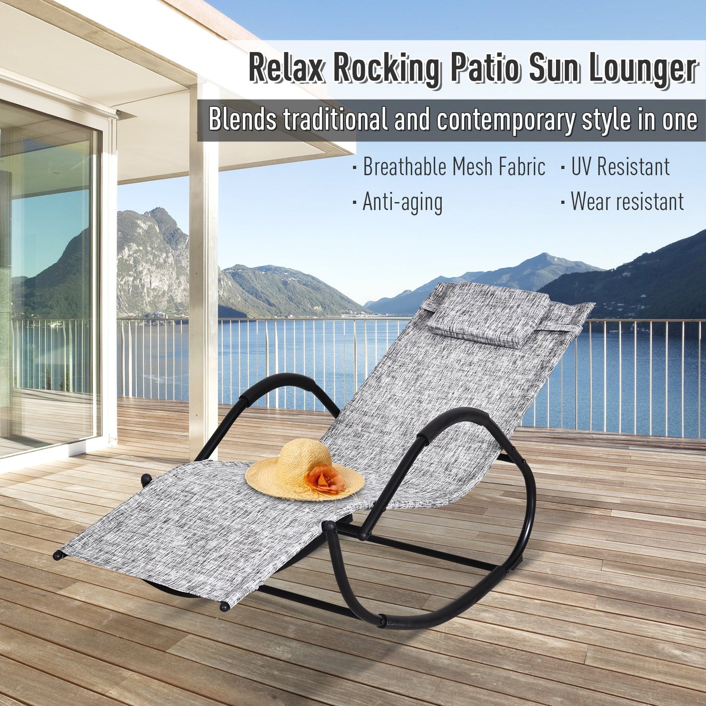 Outsunny Steel Frame Zero Gravity Rocking Lounge Chair With Pillow Grey
