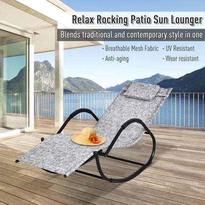 Outsunny Steel Frame Zero Gravity Rocking Lounge Chair With Pillow Grey