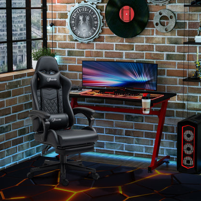 Vinsetto Racing Gaming Chair With Swivel Wheel Footrest Pvc Leather Recliner Gamer Desk For Home Office Black