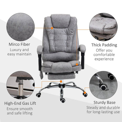 Vinsetto Heated 6 Points Vibration Massage Executive Office Chair Adjustable Swivel Ergonomic High Back Desk Chair Recliner With Footrest Grey