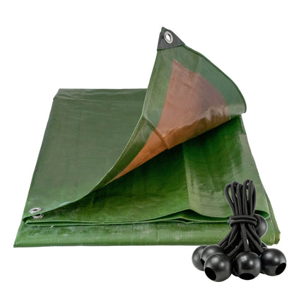 Green/Brown L-Grade Tarpaulin with 10 x 6" Bungee Balls (Black)