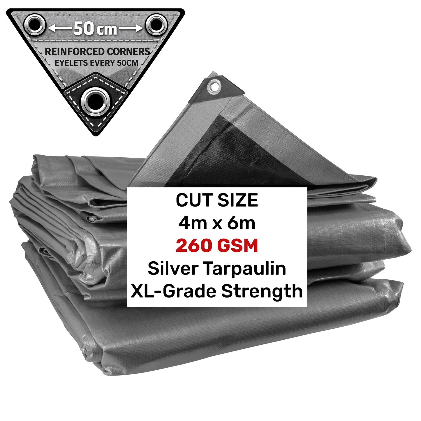 Silver XL-Grade Tarpaulin 4m x 6m