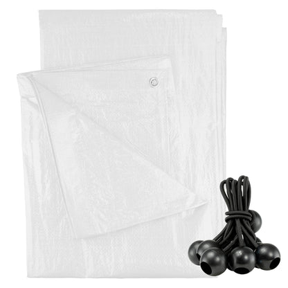 White M-Grade Tarpaulin with 10 x 6" Bungee Balls (Black)