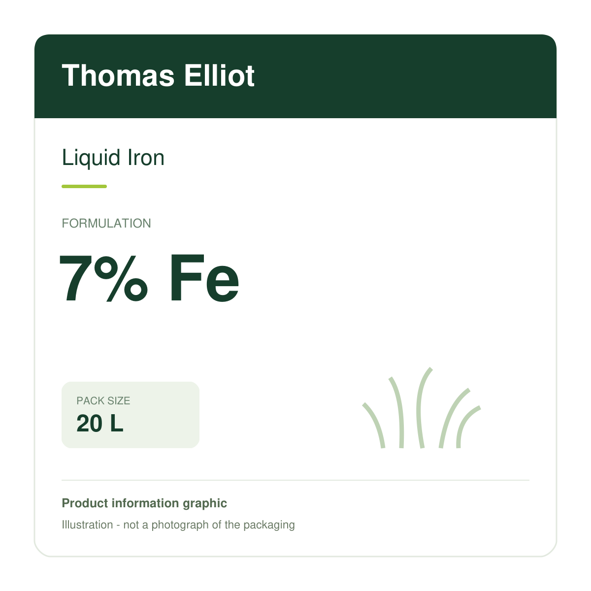 Thomas Elliot 7% Liquid Iron 20L — illustrative product information graphic