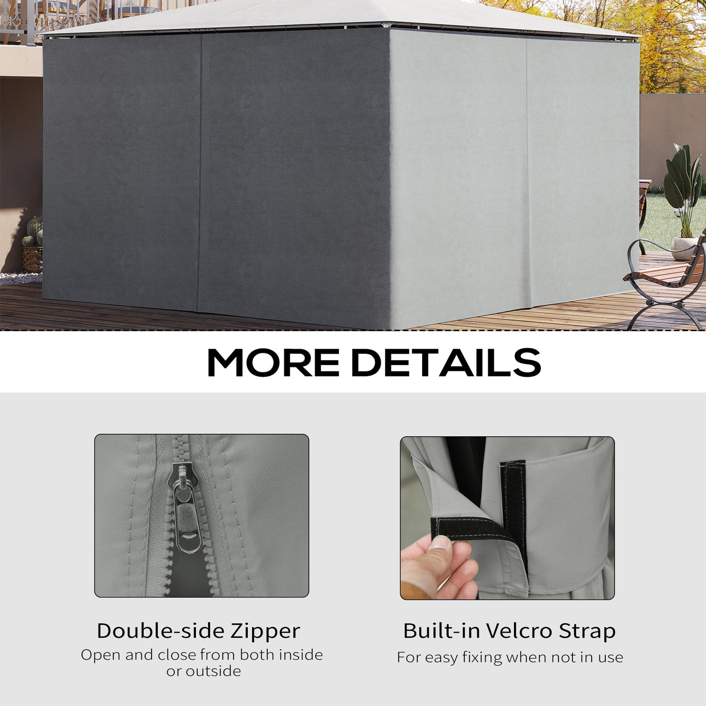 Outsunny 4 Pack Universal Gazebo Replacement Sidewalls Privacy Panel For Most 3 X 4M Gazebo Canopy Pavilion Outdoor Shelter Curtains Accessories Light Grey