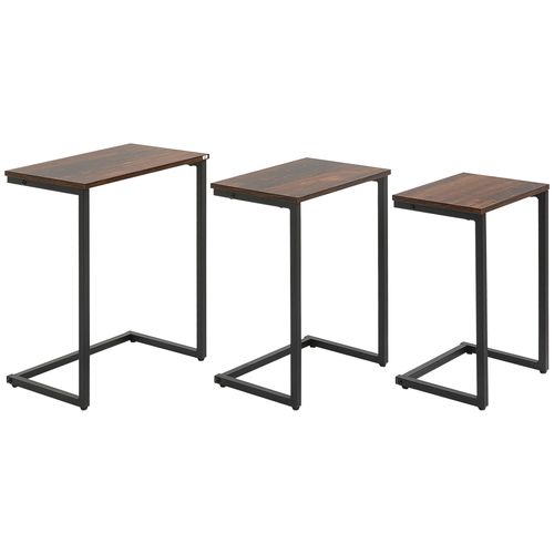 Homcom C-Shaped Nesting Tables Set of 3 with Steel Frame, Rustic Brown